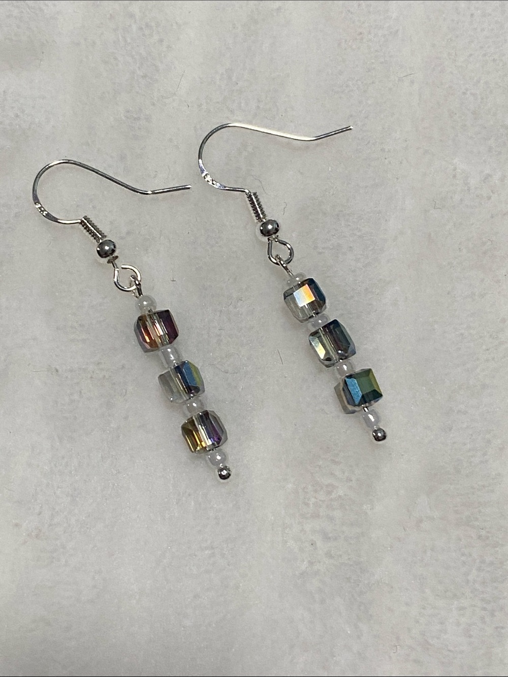 Good Vibes 😎 Only Iridescent Crystal Cube Drop Earrings - Multicolor Silver-Tone